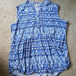 DressBarn Ikat Print Sleeveless Henley Top